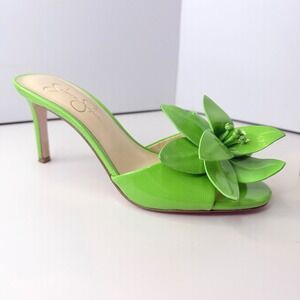 Jessica Simpson Lime Green Patent Floral Mule Stiletto Heels Size 9M 40